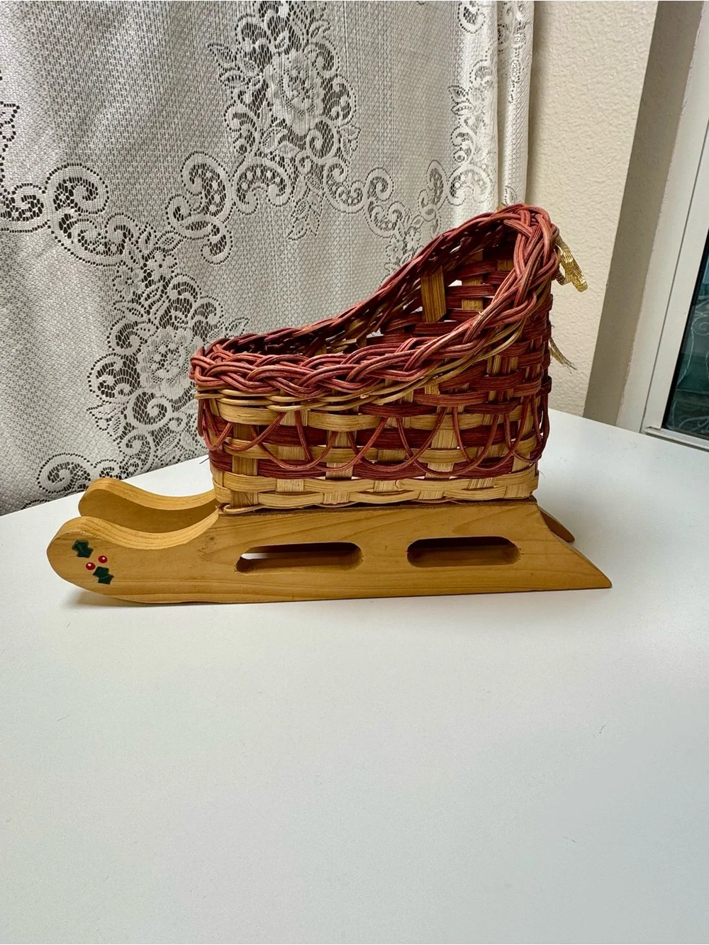 Vintage Woven Basket Sleigh - Boho Farmhouse Rustic Christmas Holiday Decoration
